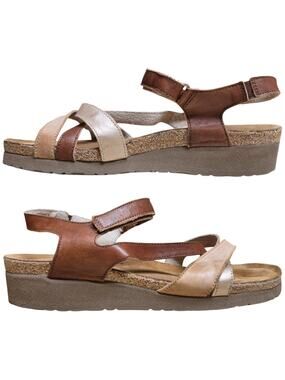 NAOT Brown Tan Leather Sophia Strappy Slingback Sandals Shoes Women's 9 9 1/2
